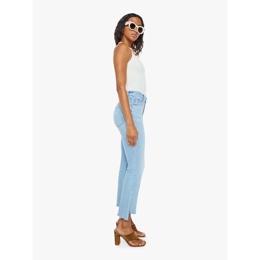 MOTHER Womens Crop Light Wash Straight Leg Frayed Jeans SZ 24 Classic Casual